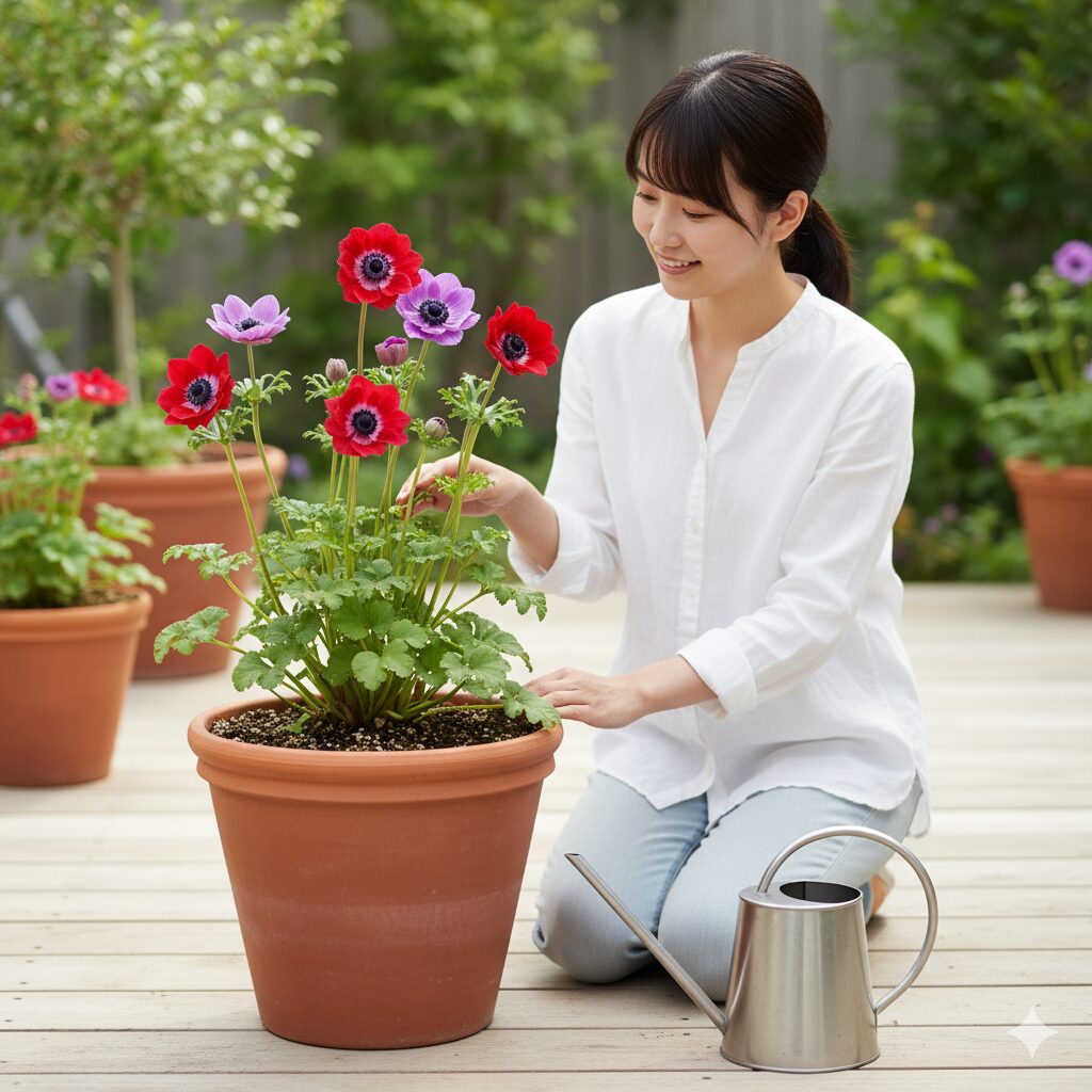 アネモネの鉢植え栽培における土の乾燥具合と水やりのポイント
