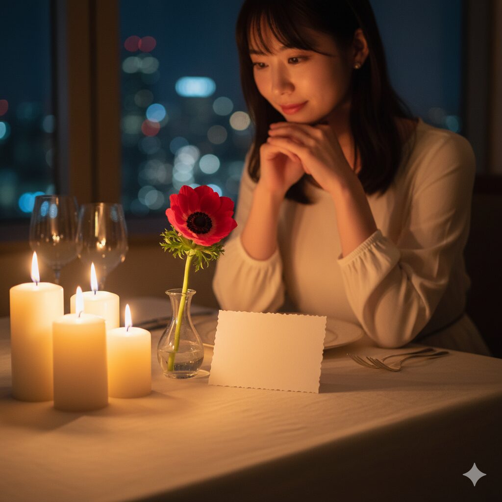 愛の告白やプレゼントに最適な赤いアネモネとメッセージカード