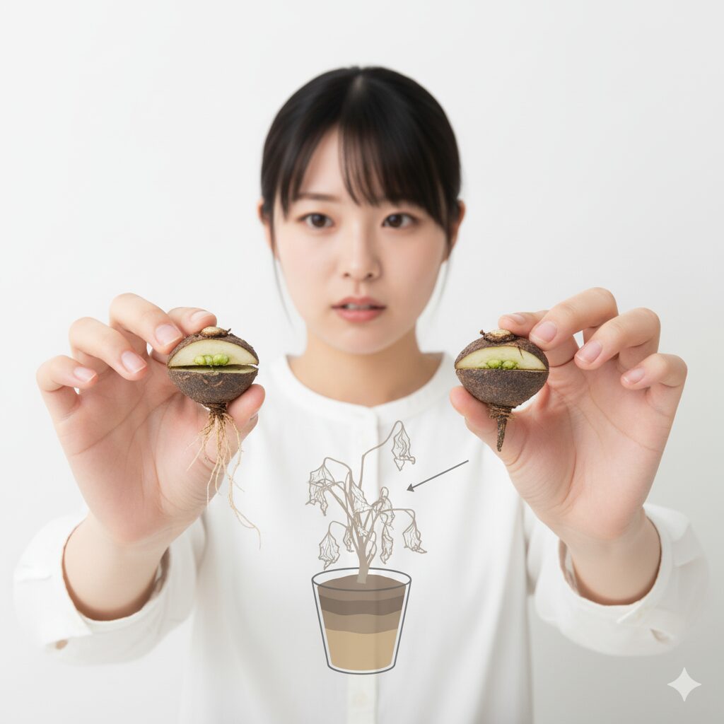 アネモネの球根の上下の向きと植え付け方向の確認