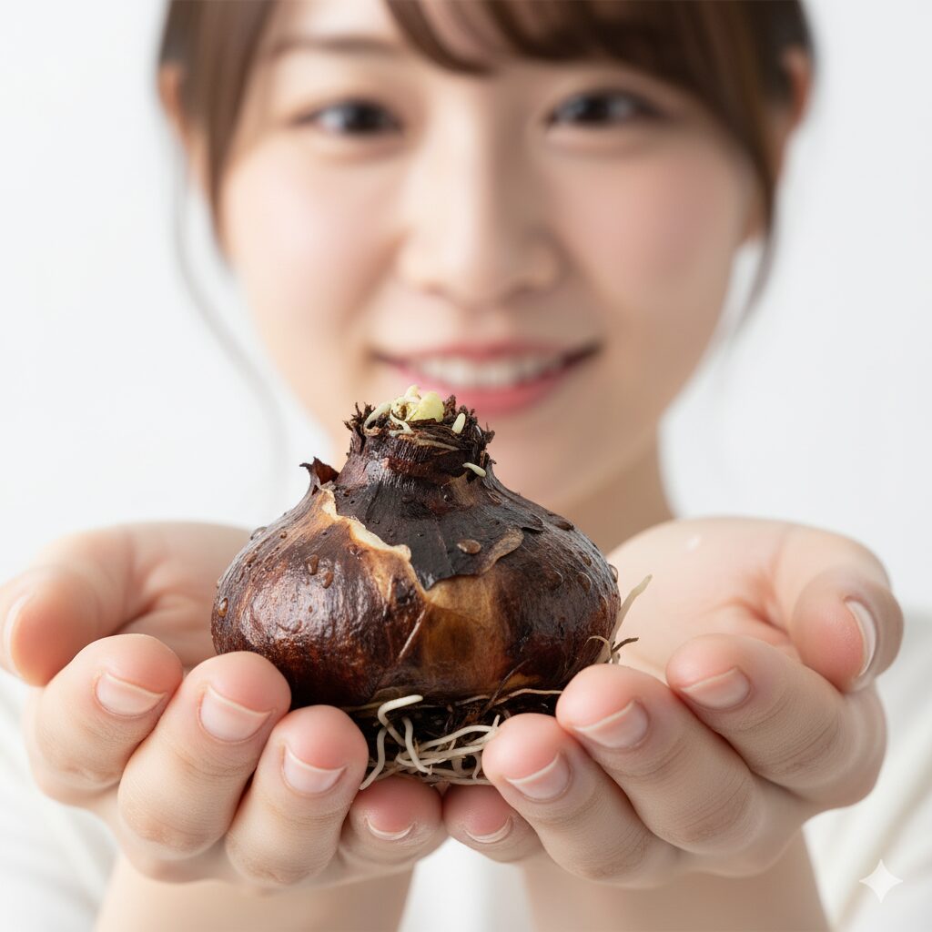 吸水処理が完了し発根し始めた植え付け適期のアネモネの球根