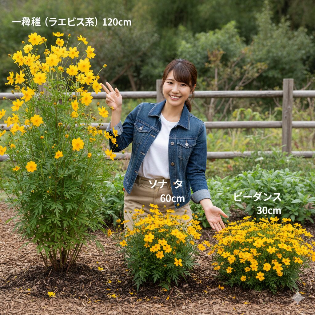 ウィンターコスモスの高性種・矮性種・這い性種の草丈比較チャート