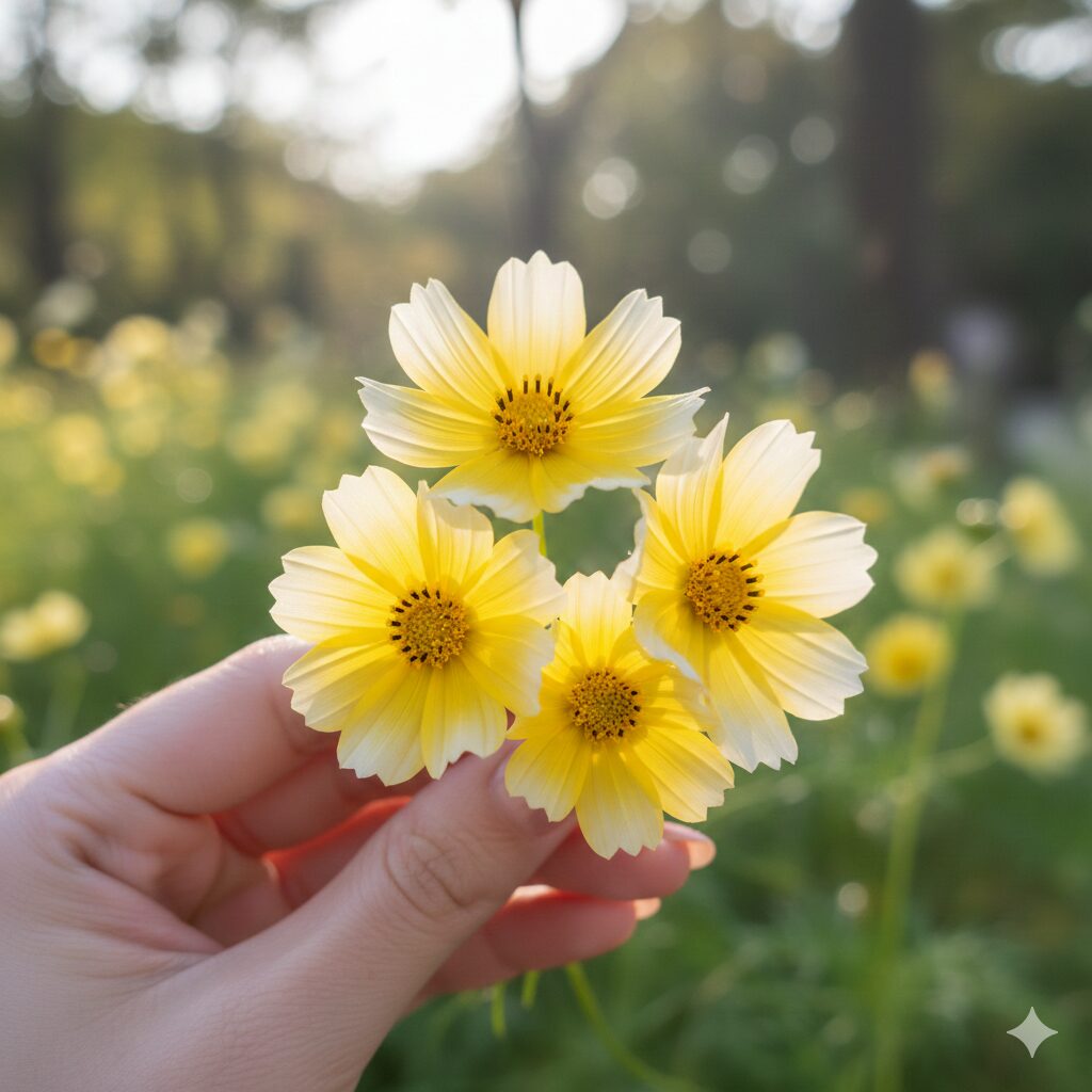 花弁の先端が白くなる人気品種、ウィンターコスモス「イエロー・キューピッド」の美しいバイカラー