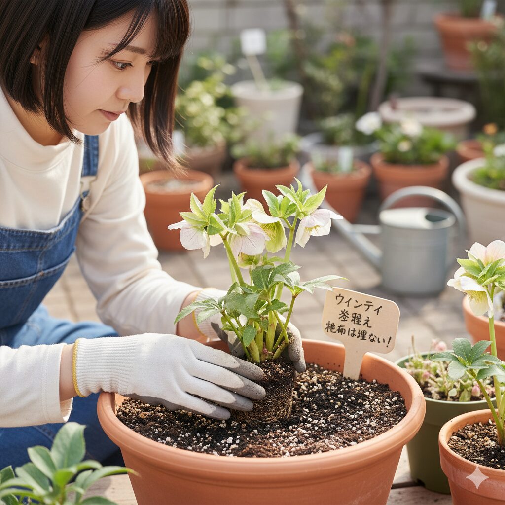 ウィンティーの根腐れを防ぐ正しい植え方図解：クラウン（株元）を土に埋めない浅植えのポイント