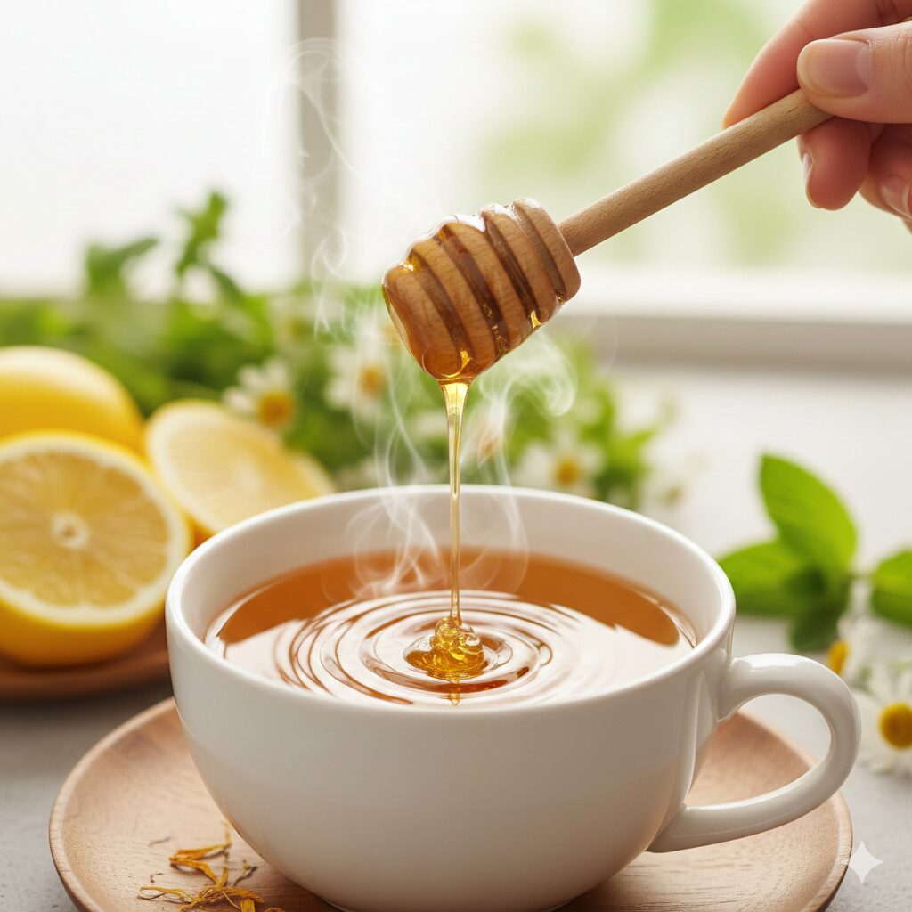 カレンデュラ ハーブティー 作り方 カレンデュラハーブティーに蜂蜜を加えて喉ケア効果を高めるアレンジ