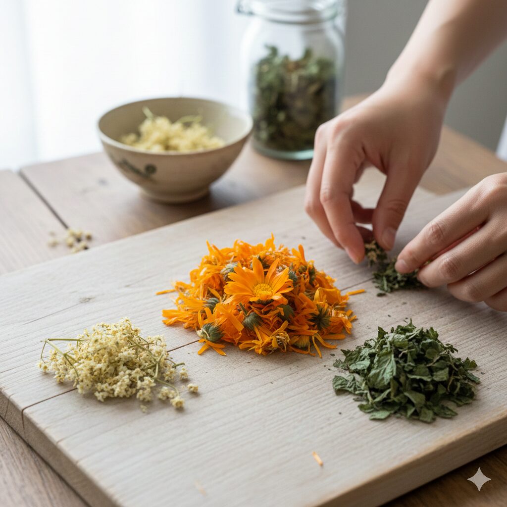 カレンデュラ ハーブティー 作り方 風邪予防ブレンドに使われるカレンデュラとエルダーフラワーとミント