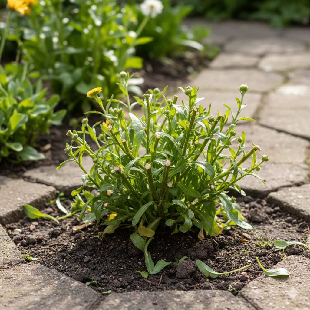 カレンデュラ パワーデイジー 地植え　梅雨前の蒸れ対策として、株全体の3分の1程度の高さまでバッサリと切り戻し剪定を行った直後のカレンデュラ・パワーデイジー。