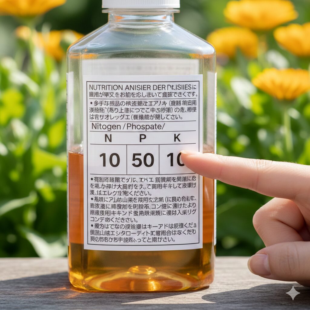 カレンデュラパワーデイジー 咲かない　カレンデュラパワーデイジーの花を咲かせるためのリン酸が多い液体肥料の成分表示