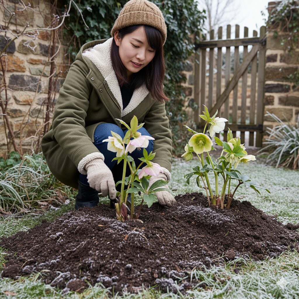 夏越しに備えるための緩効性固形肥料と即効性液体肥料。クリスマスローズの生育を促すための併用戦略。