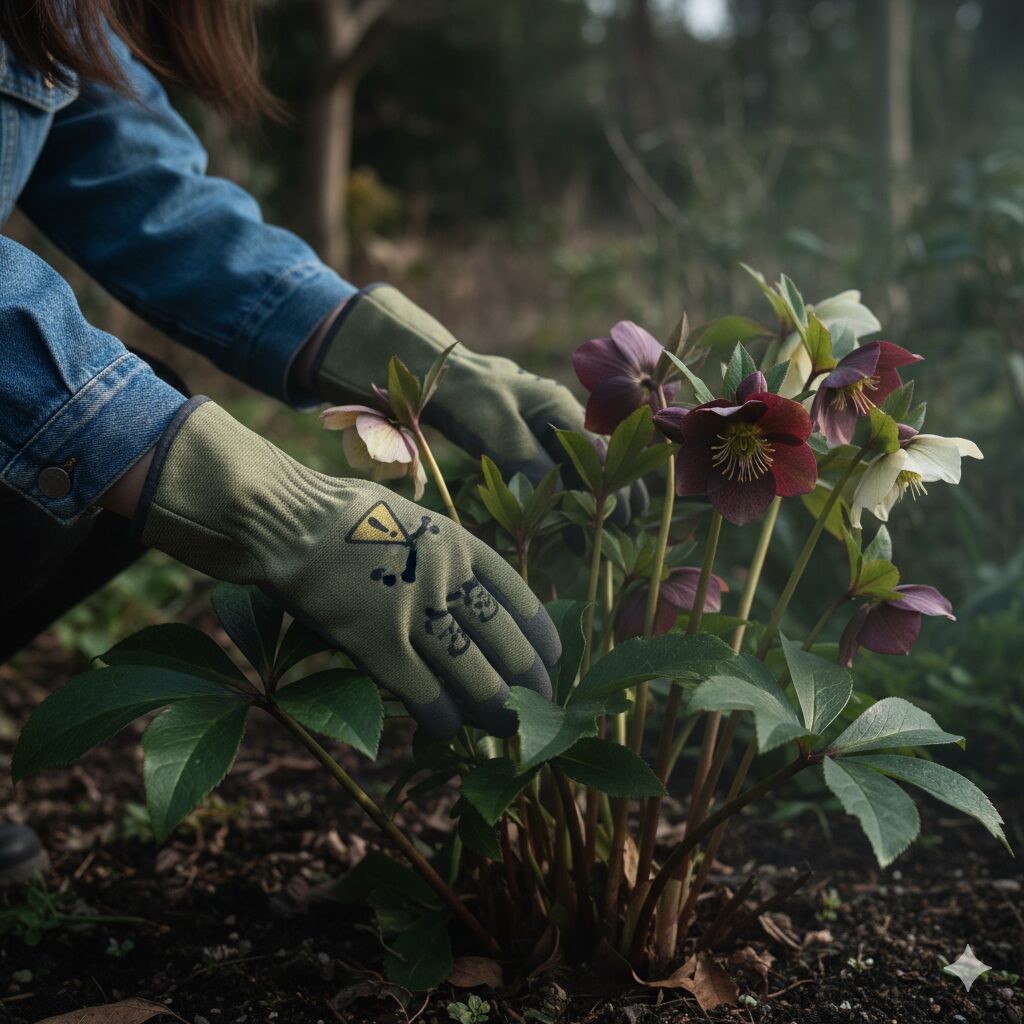 雪の中で可憐に咲く鉢植えのクリスマスローズ。初心者でも育てやすい丈夫な品種。