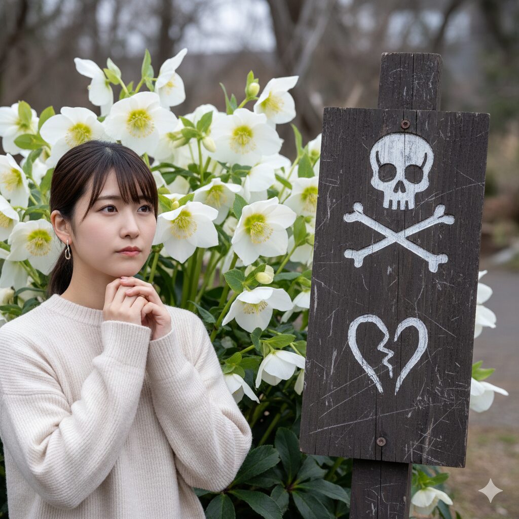 クリスマスローズの「美」と「毒」の対比：美しい花とネガティブな花言葉「中傷」の警告サイン