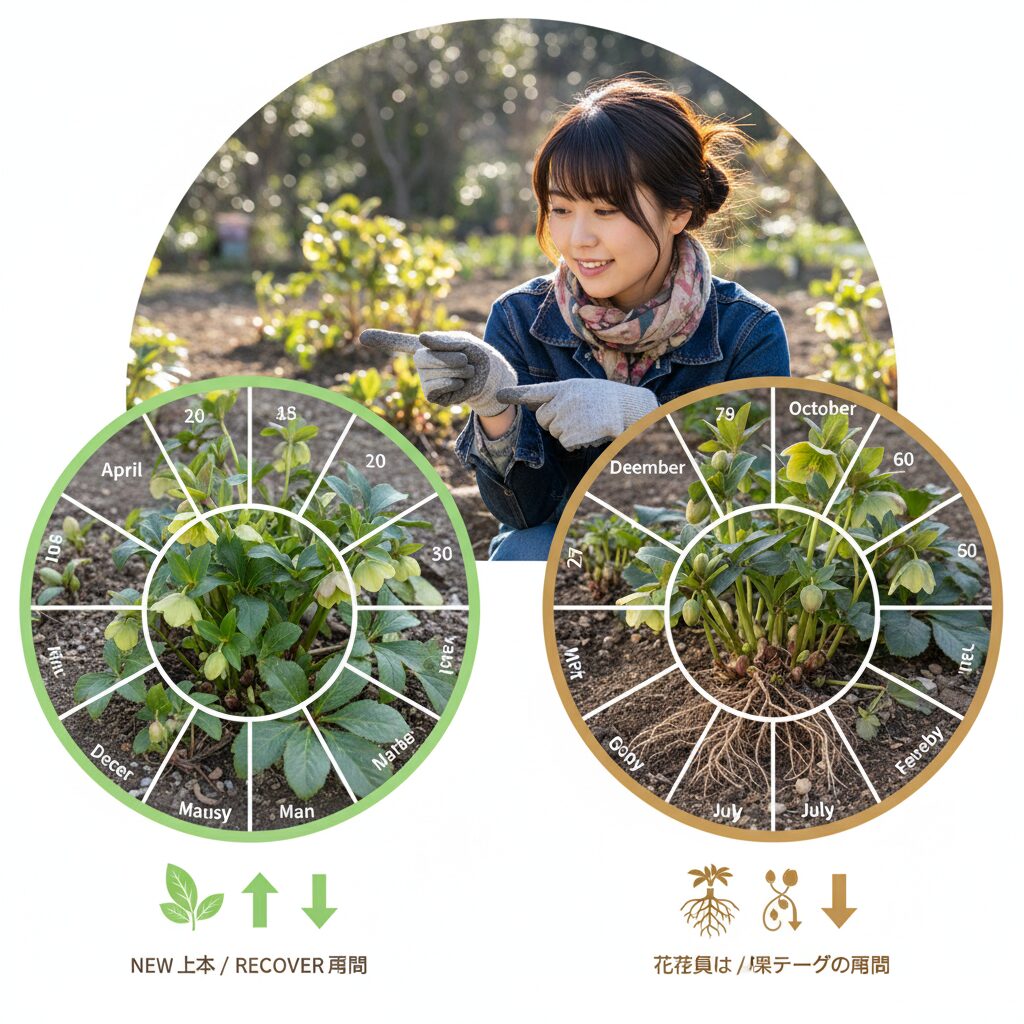 クリスマスローズ地植えの年間施肥サイクル:4月と10月に集中させる二期施肥戦略