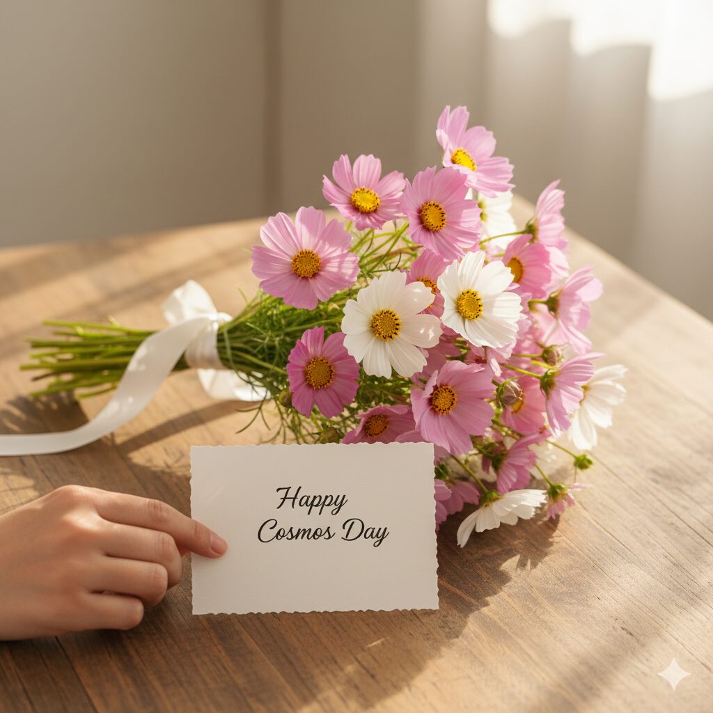 コスモス いつ咲く　9月14日のコスモスの日に贈るピンクと白のコスモスの花束とメッセージ