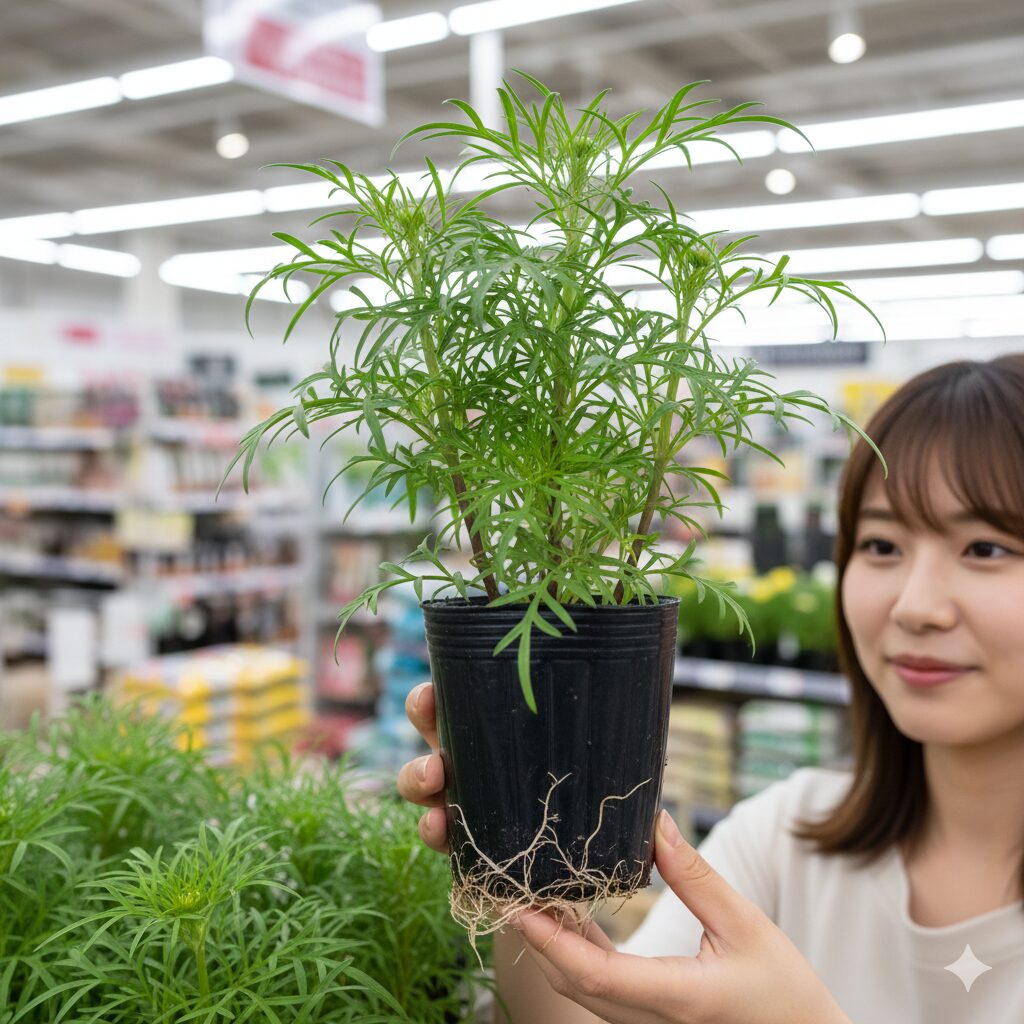 コスモス 植える時期 葉の色が濃くがっしりとして根が回っている健康なコスモスのポット苗