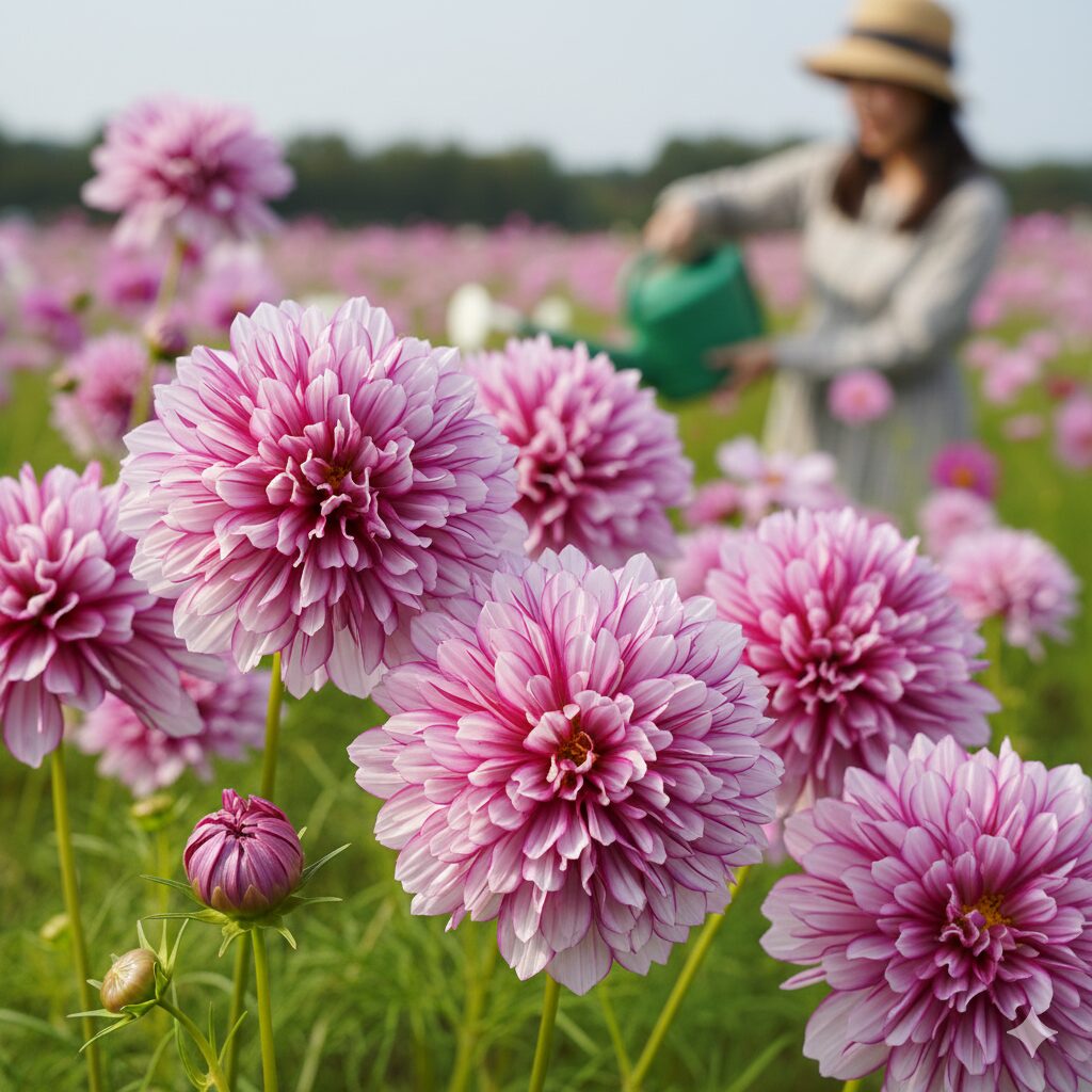 コスモス 花びら 枚数　八重咲き品種のコスモス「ダブルクリック」。多数の花びらが重なり合い、カーネーションのように豪華な花姿をしている。
