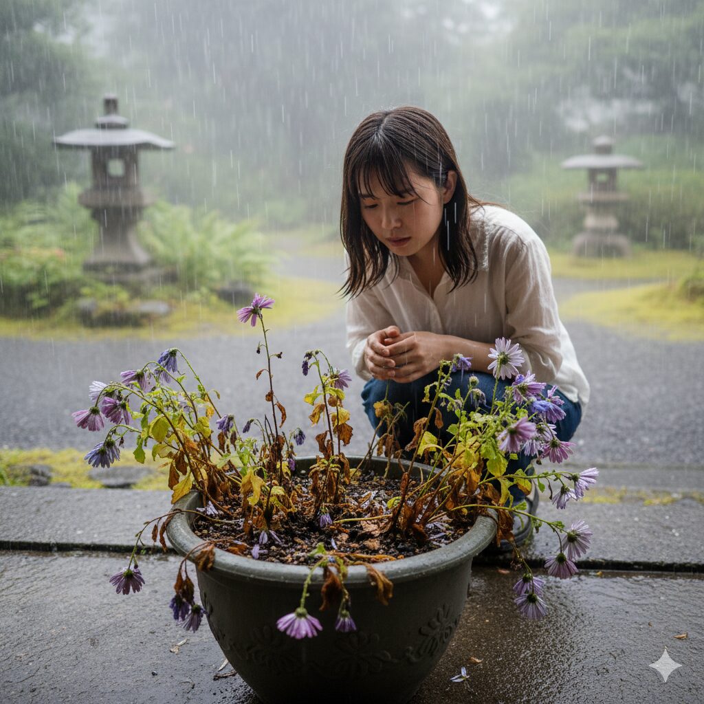 日本の高温多湿な夏に耐えられず、根腐れして枯れかけているサイネリア