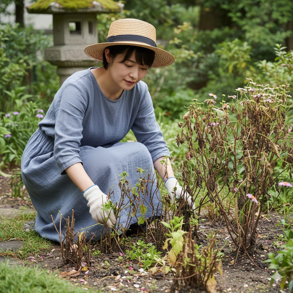 サイネリアが花が終わったらやるべき、夏越し前の「切り戻し」後の状態