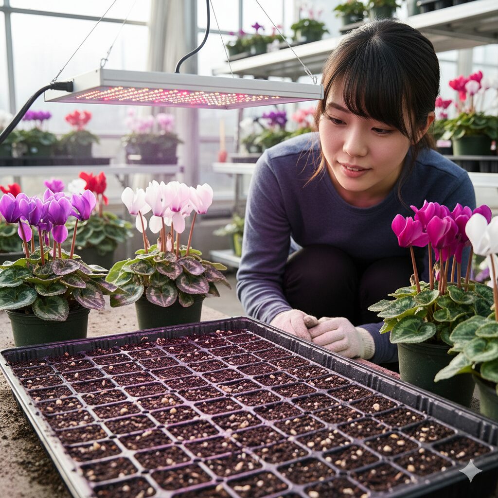 光発芽性のため覆土せずに蒔かれたサイネリアの種子