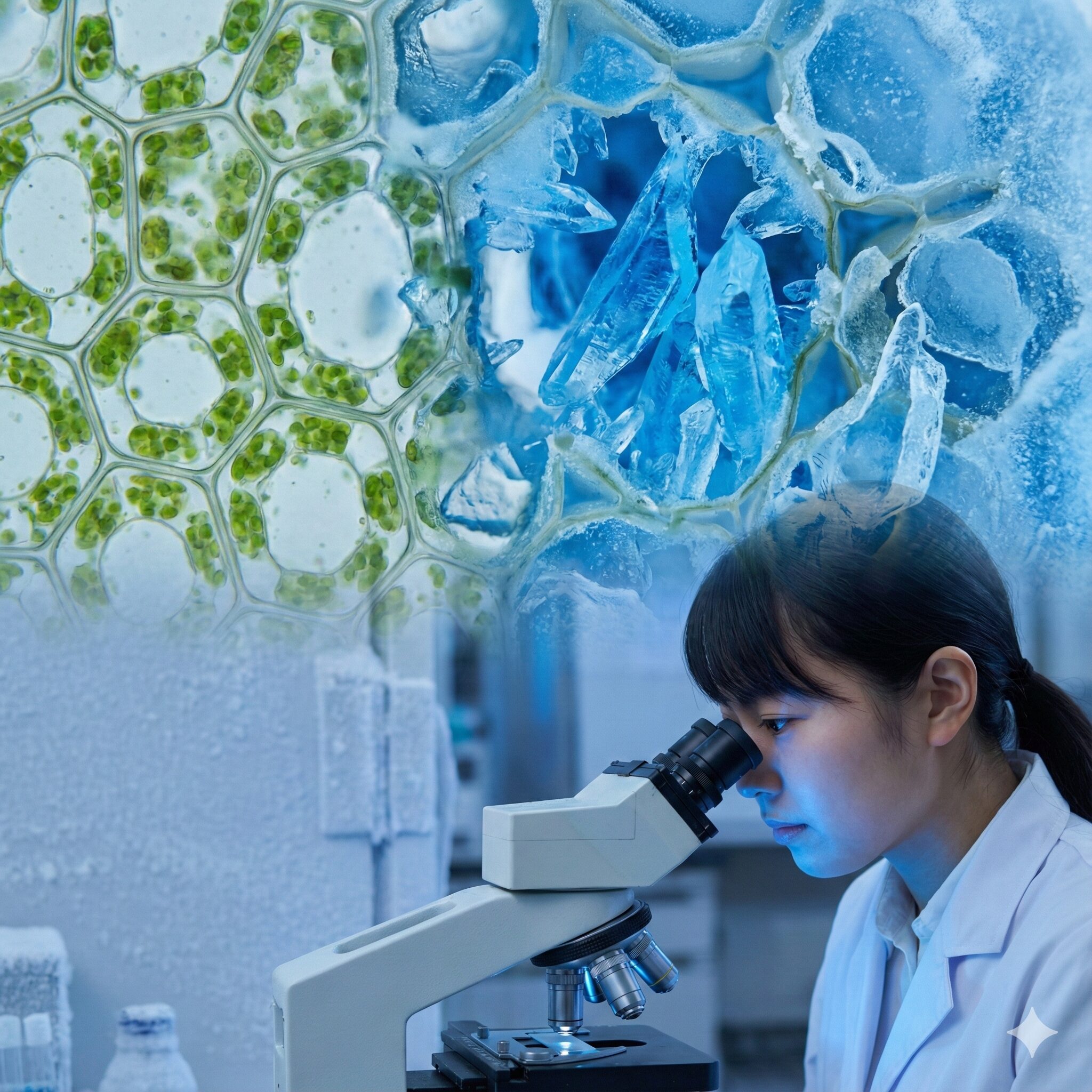サルビア サリーファン 冬越し　気温低下により植物の細胞内で水分が凍結し細胞膜を破壊する凍害のメカニズム図解