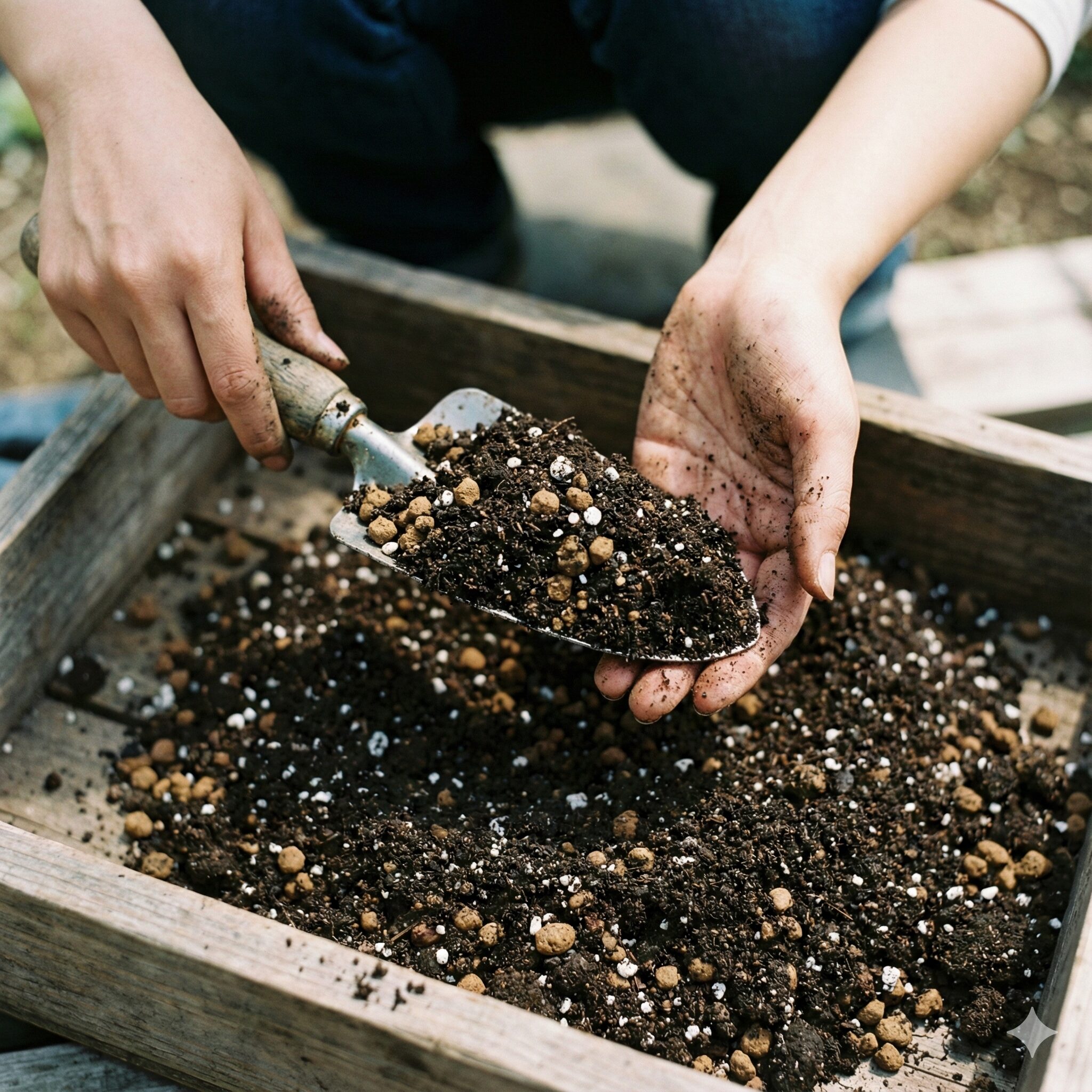 サルビア サリーファン 育て方　サルビア・サリーファンの鉢植えに適した水はけの良い配合土 赤玉土とパーライトのブレンド