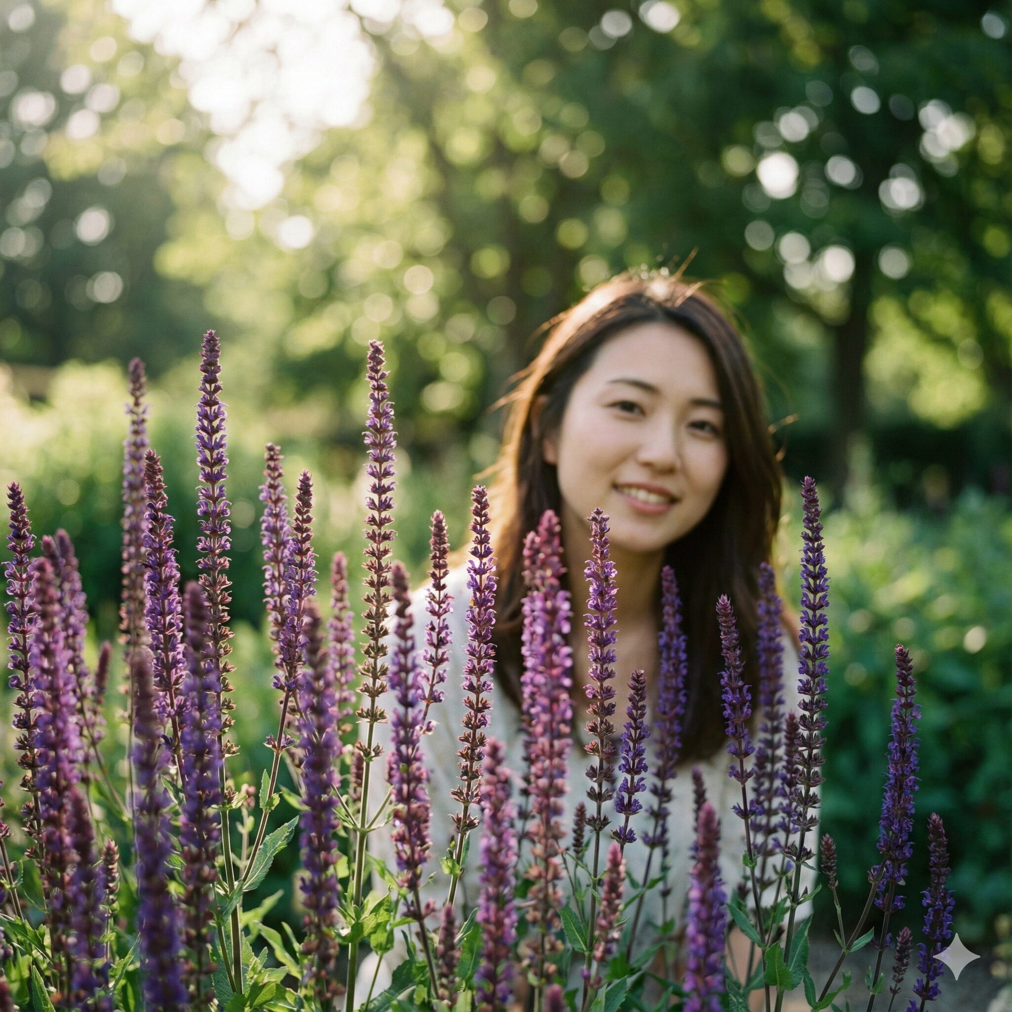 サルビア ネモ ローサ 育て方　イングリッシュガーデンで垂直に美しく咲き誇る紫色のサルビアネモローサの花穂