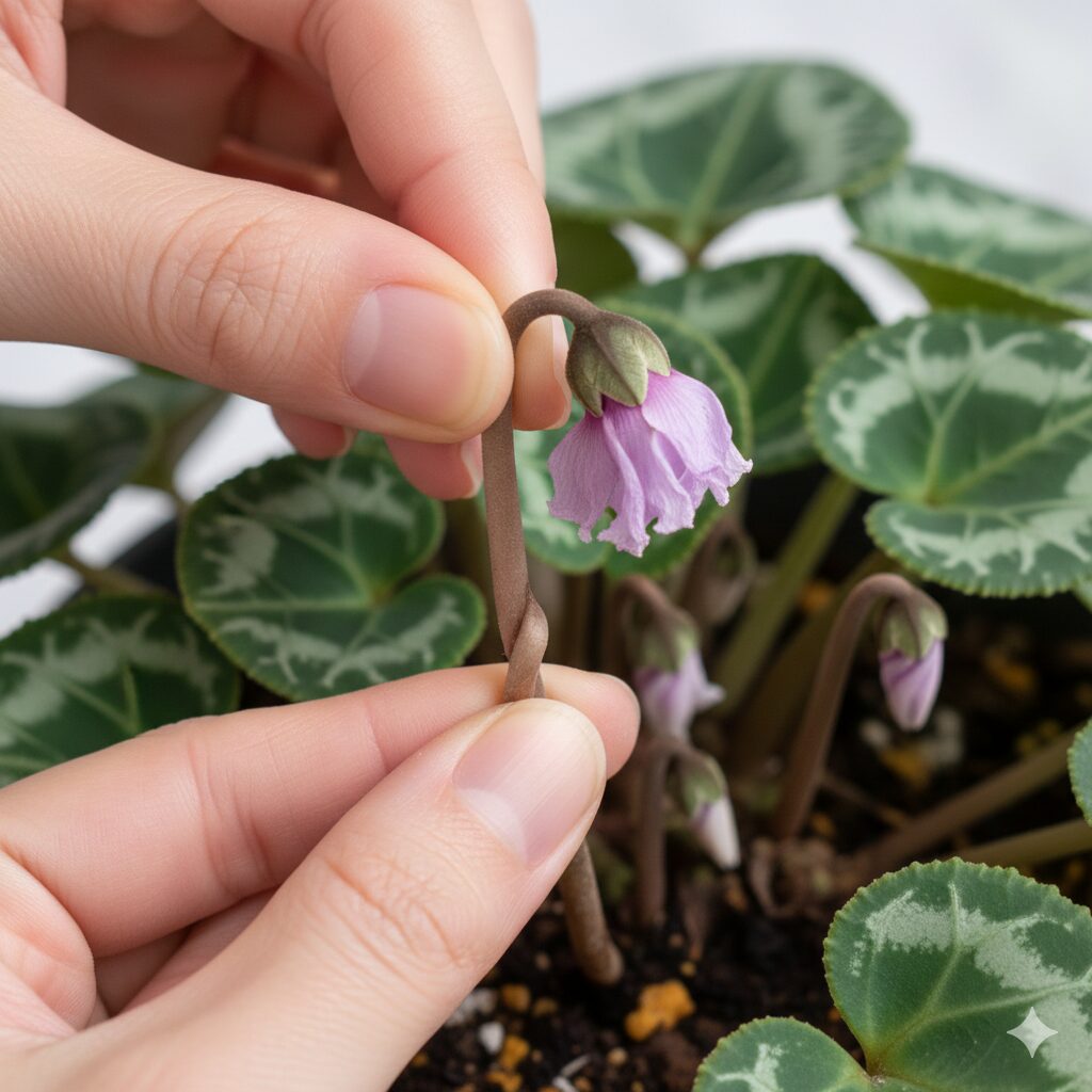 シクラメン セレナーディア ライラックフリル 花がら摘みの正しい方法