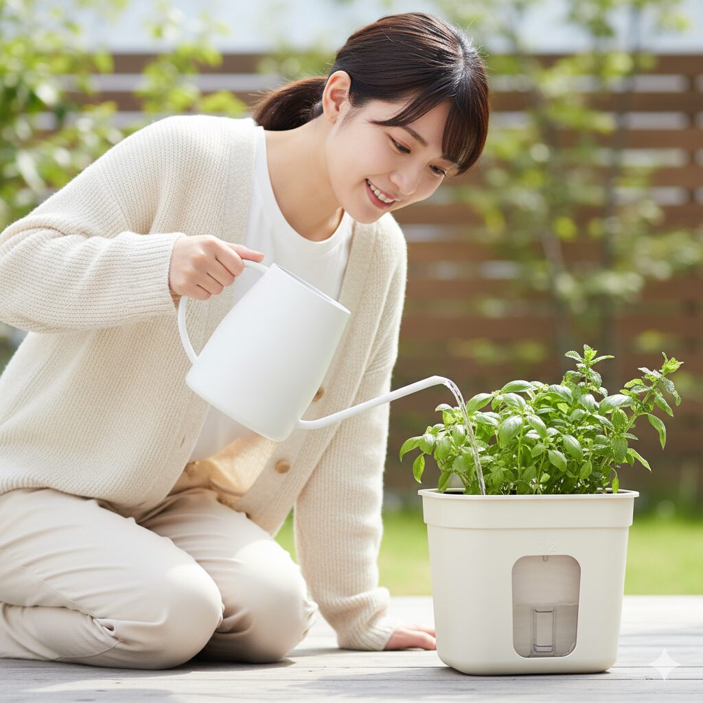 底面給水鉢への正しい水の注ぎ方と水位の目安