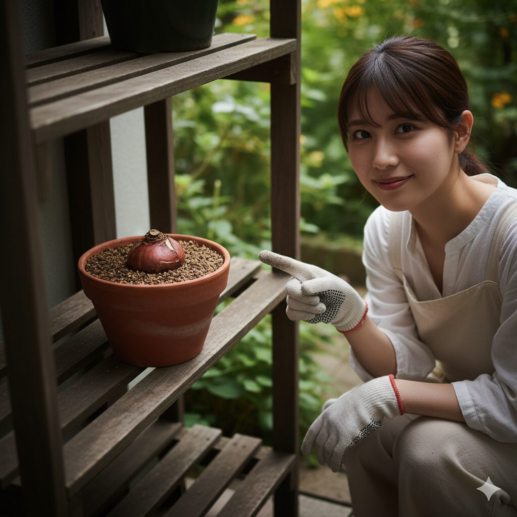 シクラメンの夏越し（休眠法）：葉がなくなり球根だけになった状態