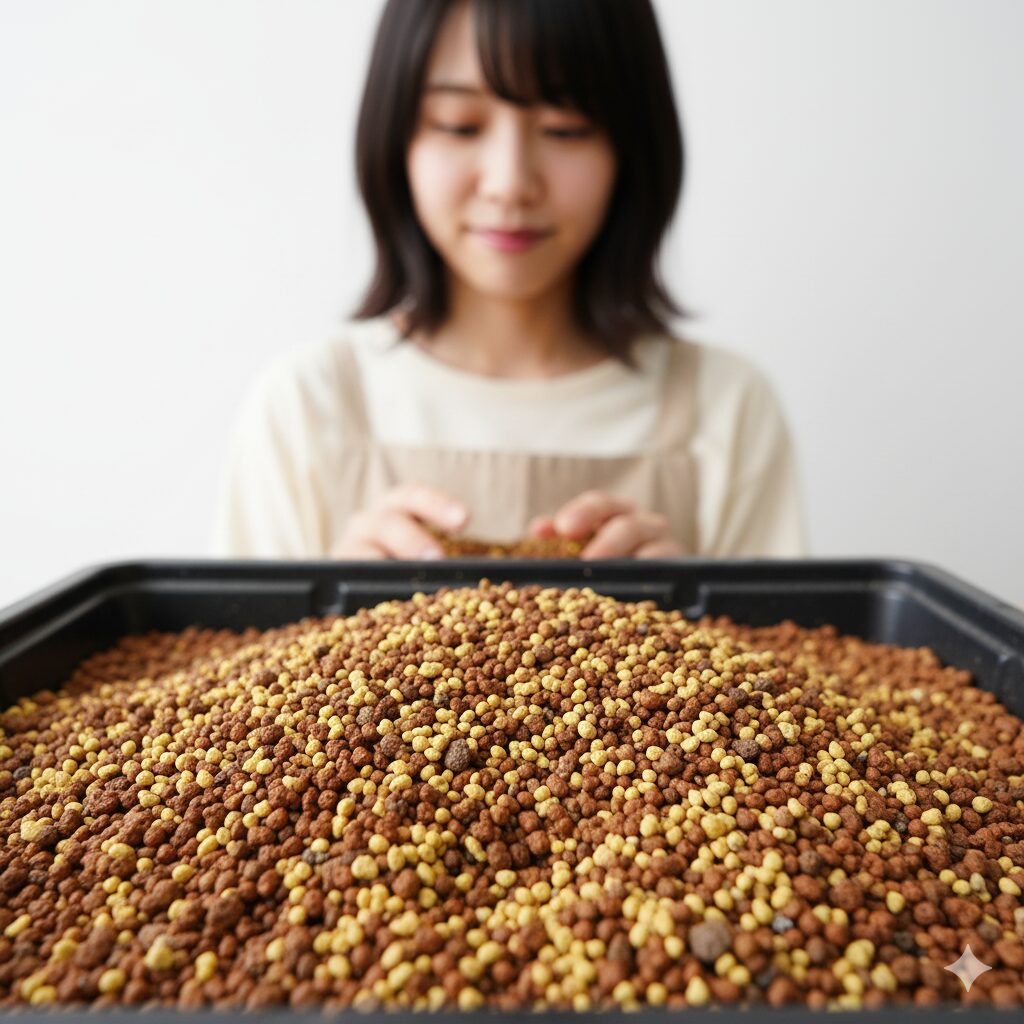 シクラメンの種まきにおすすめの配合土：赤玉土と鹿沼土を等配合した清潔な無肥料用土