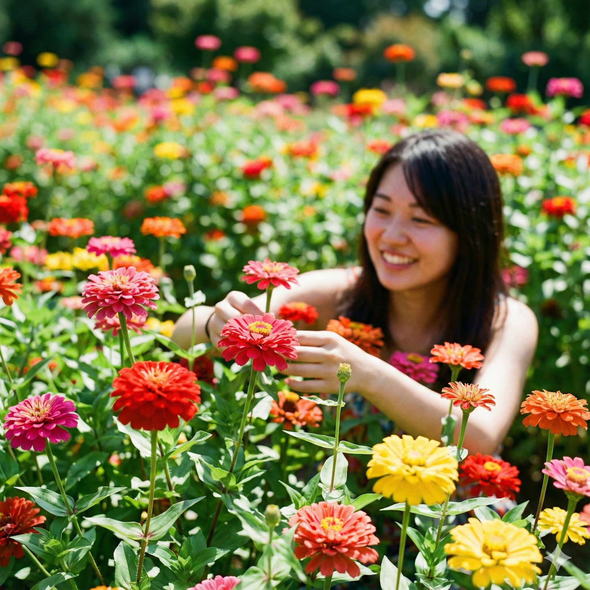ジニア 多年草 夏の花壇で満開に咲き誇る色とりどりのジニア(ヒャクニチソウ)の様子