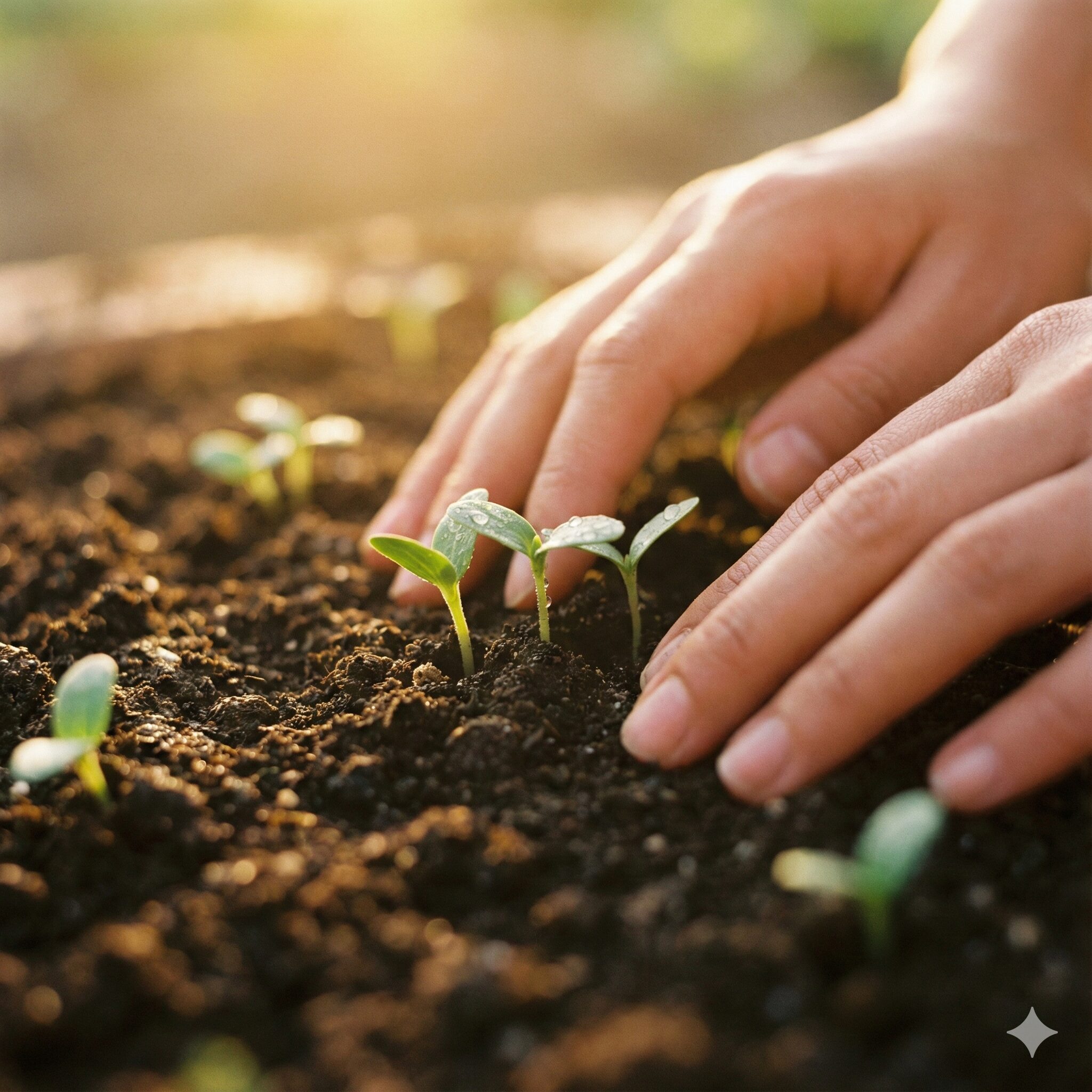 ジニア 多年草 春の花壇でこぼれ種から一斉に発芽したジニアの小さな新芽