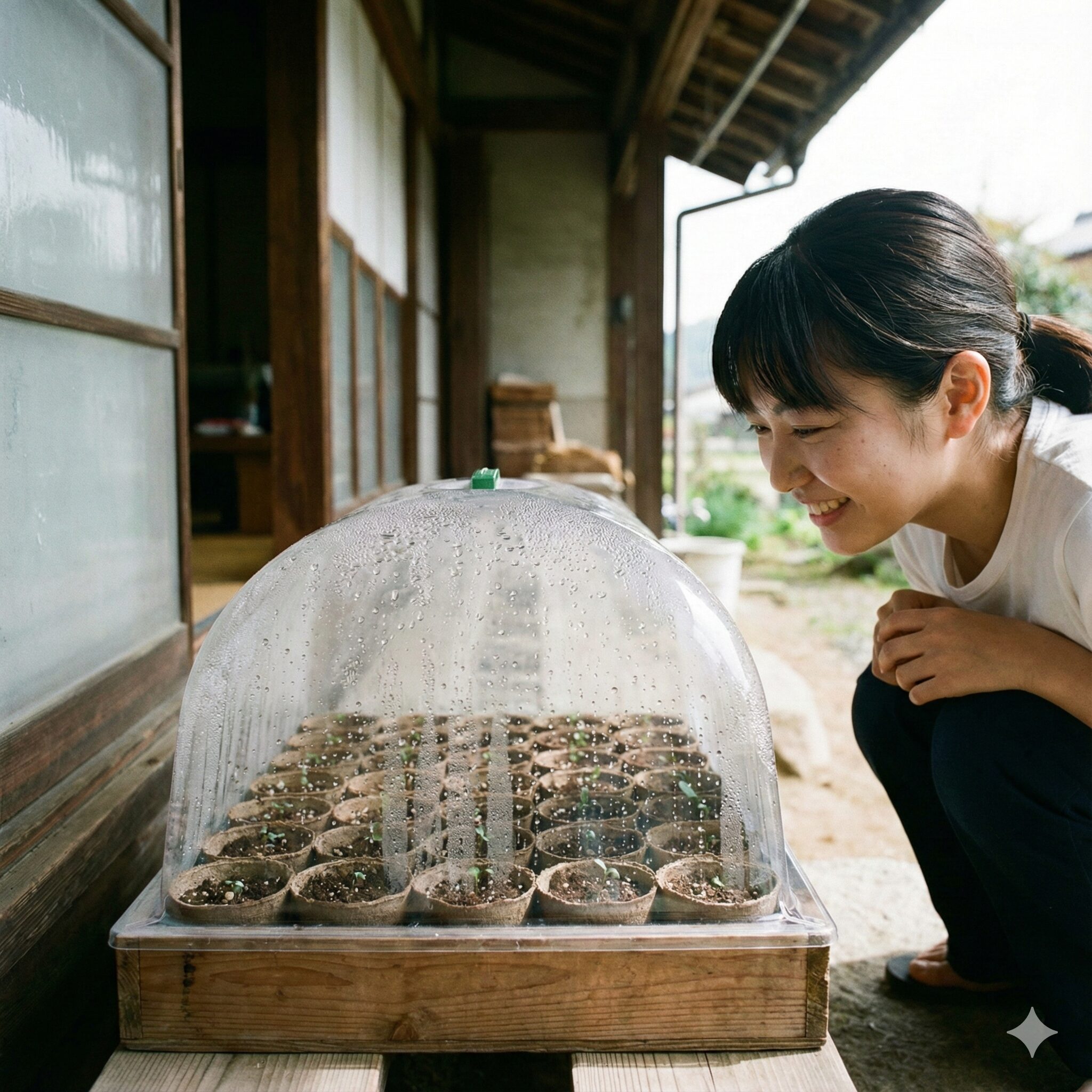 ジニア 種まき時期 発芽適温を確保するため、透明なカバーで保温されたジニアの育苗ポット