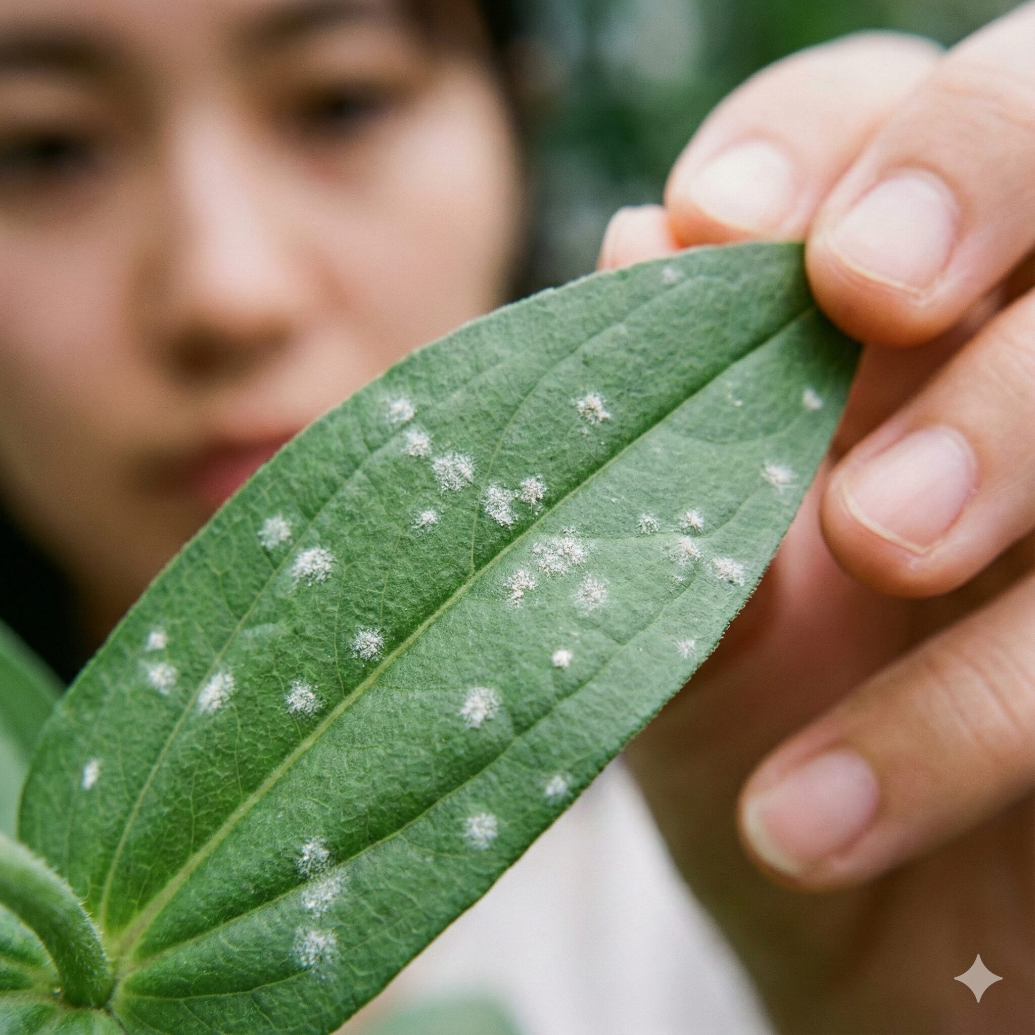 ジニア 種まき時期 ジニアの葉に発生したうどんこ病の初期症状の写真