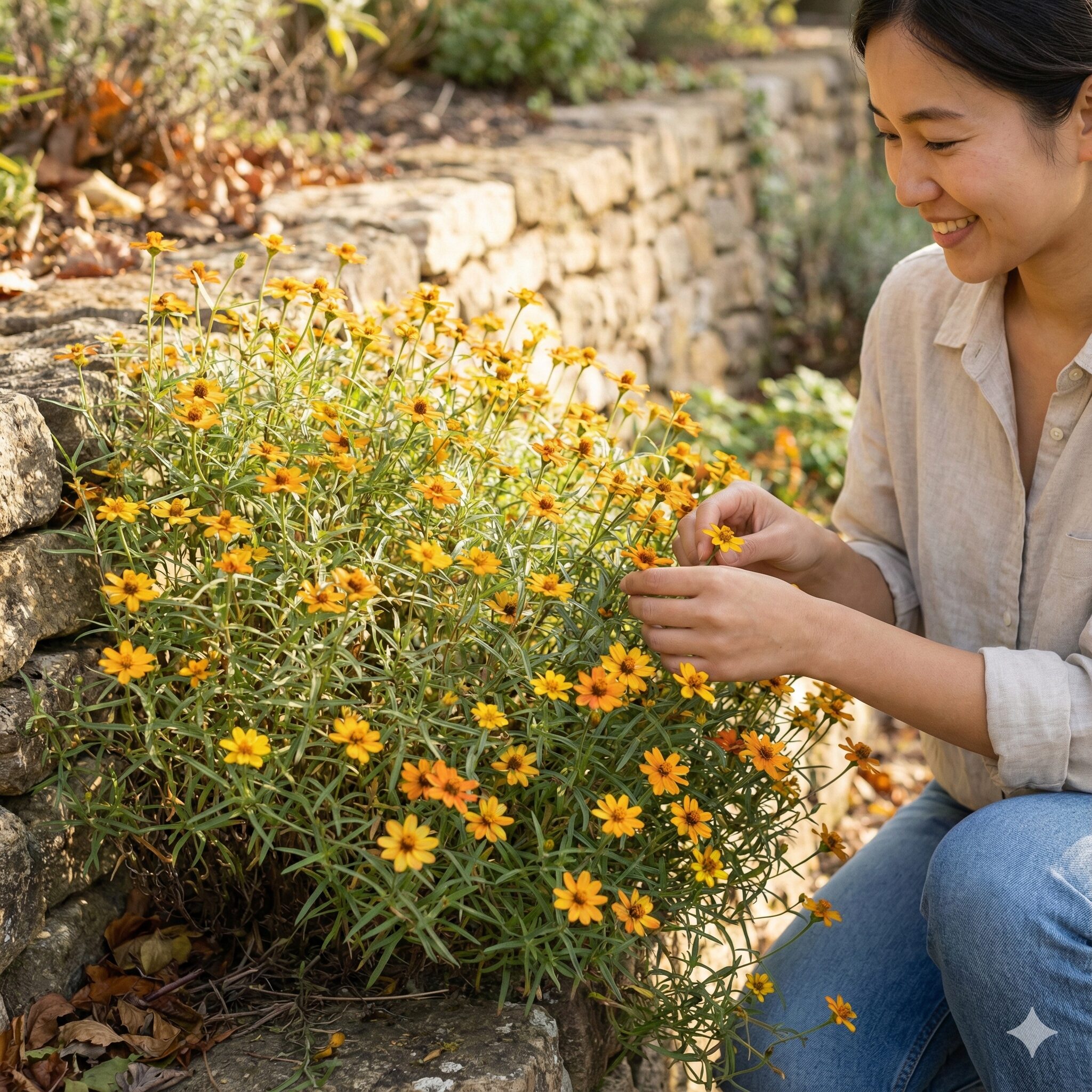 ジニア 育てかた　細い葉と小ぶりな花が特徴のジニア・リネアリス系