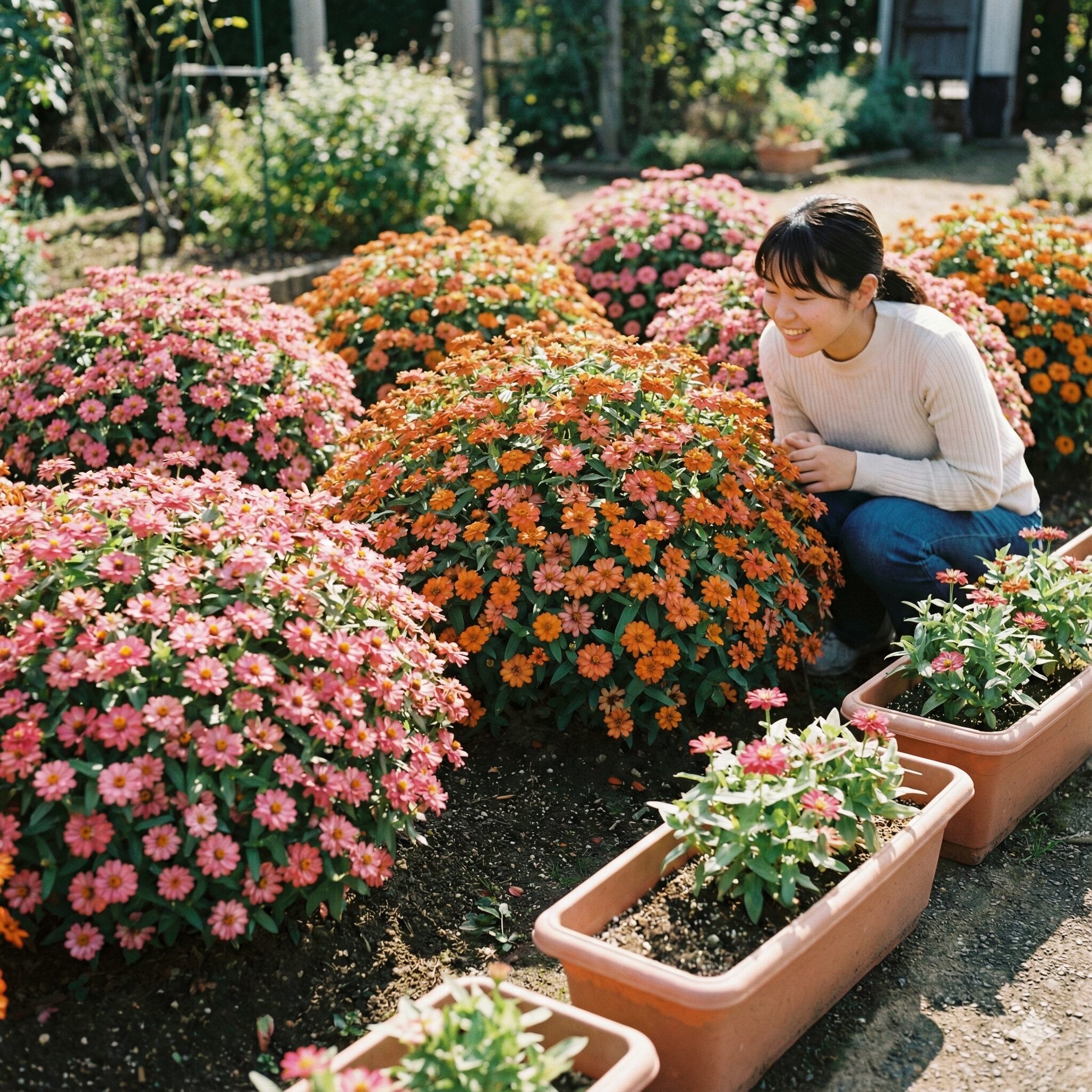 ジニア 育てかた　自然にこんもりとドーム状に咲き揃ったジニア・プロフュージョン系