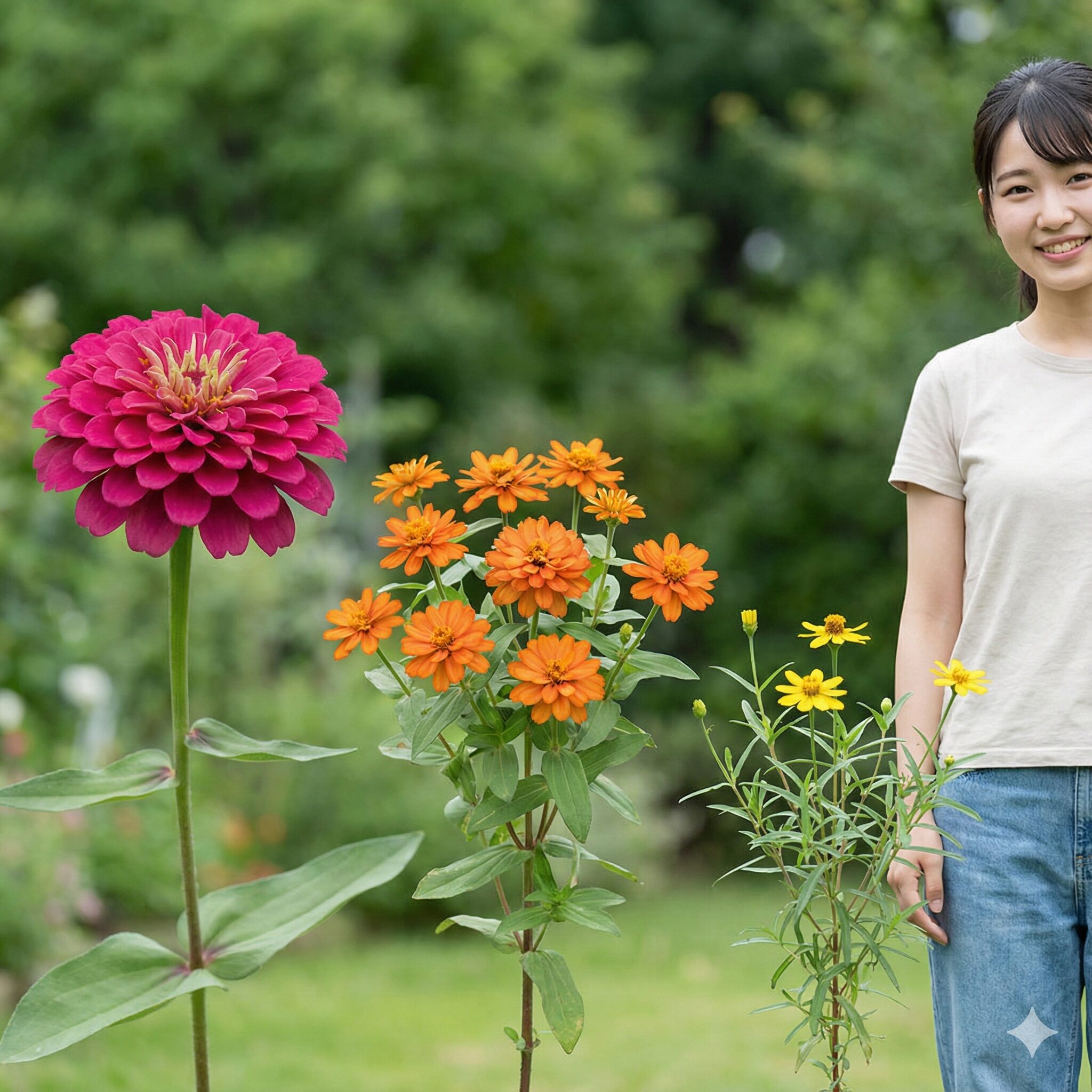ジニアと百日草の違い　ジニアの種類比較：エレガンス種、ハイブリッド種、リネアリス種の花の違い
