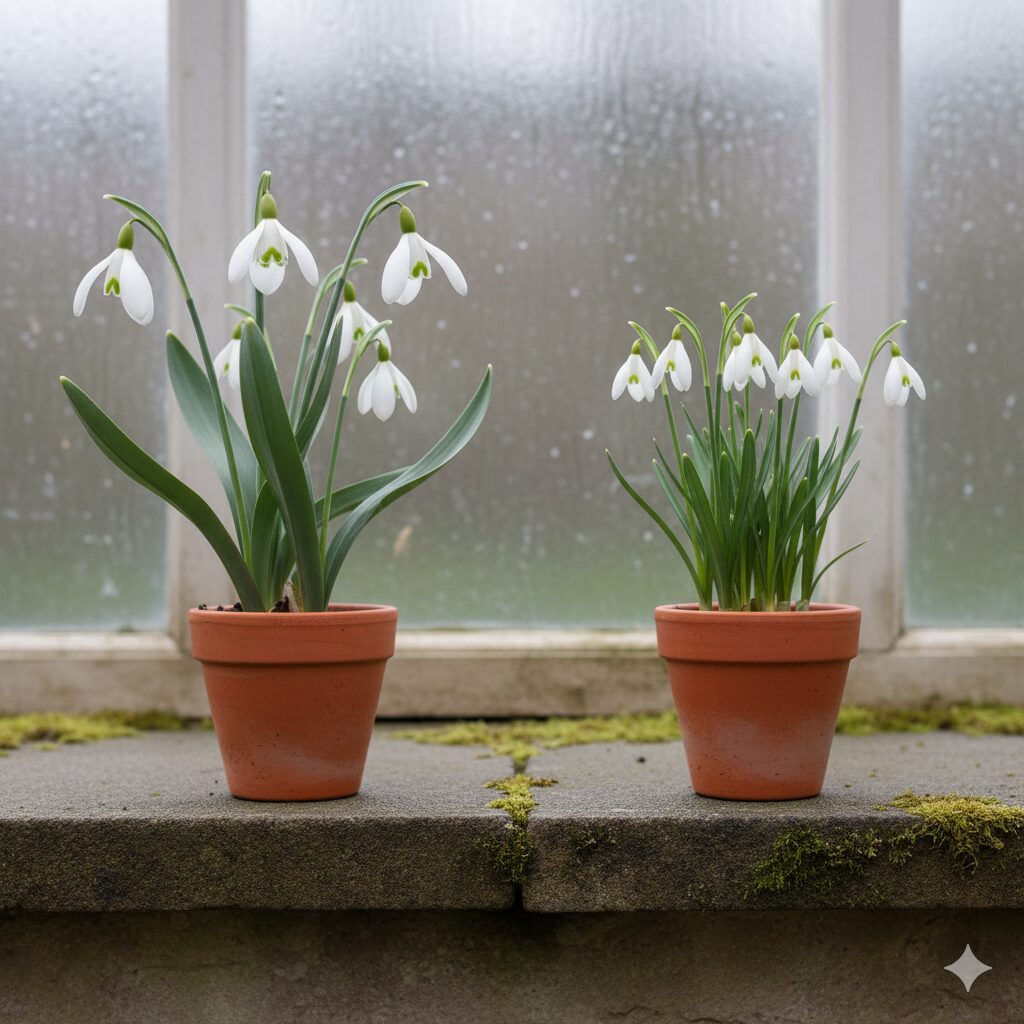 エルウェシー種とニヴァリス種の花の模様と葉の違い比較図