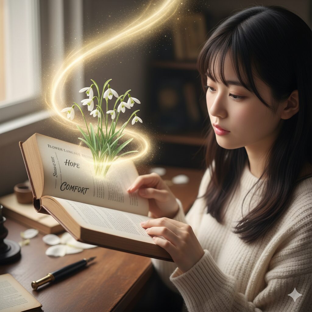 スノードロップの花言葉リスト。「感謝」の文字はないが、深いつながりを示す光