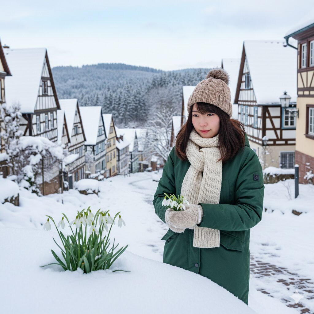 ドイツ・ケルマの伝説。スノードロップが死と不幸を連想させる物語のイメージ