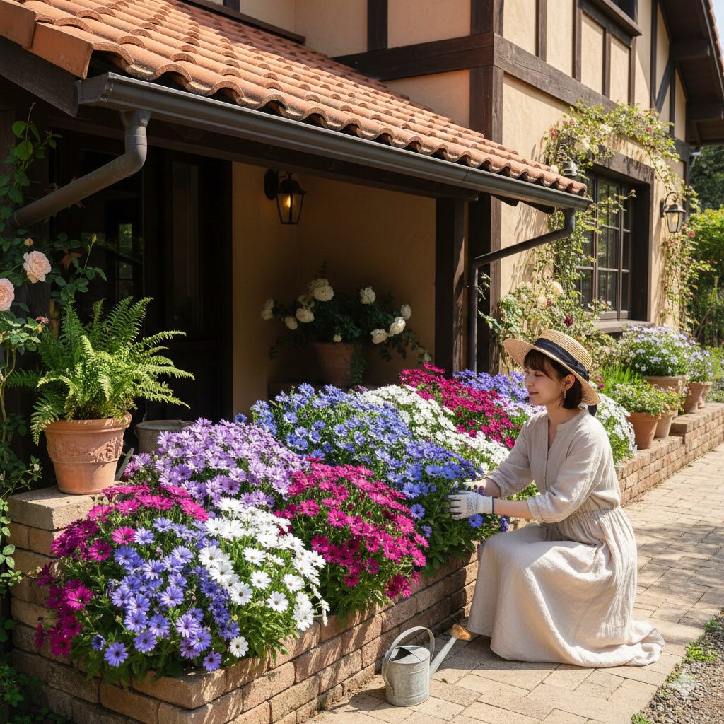 霜よけと雨よけに最適な軒下の花壇とセネッティ
