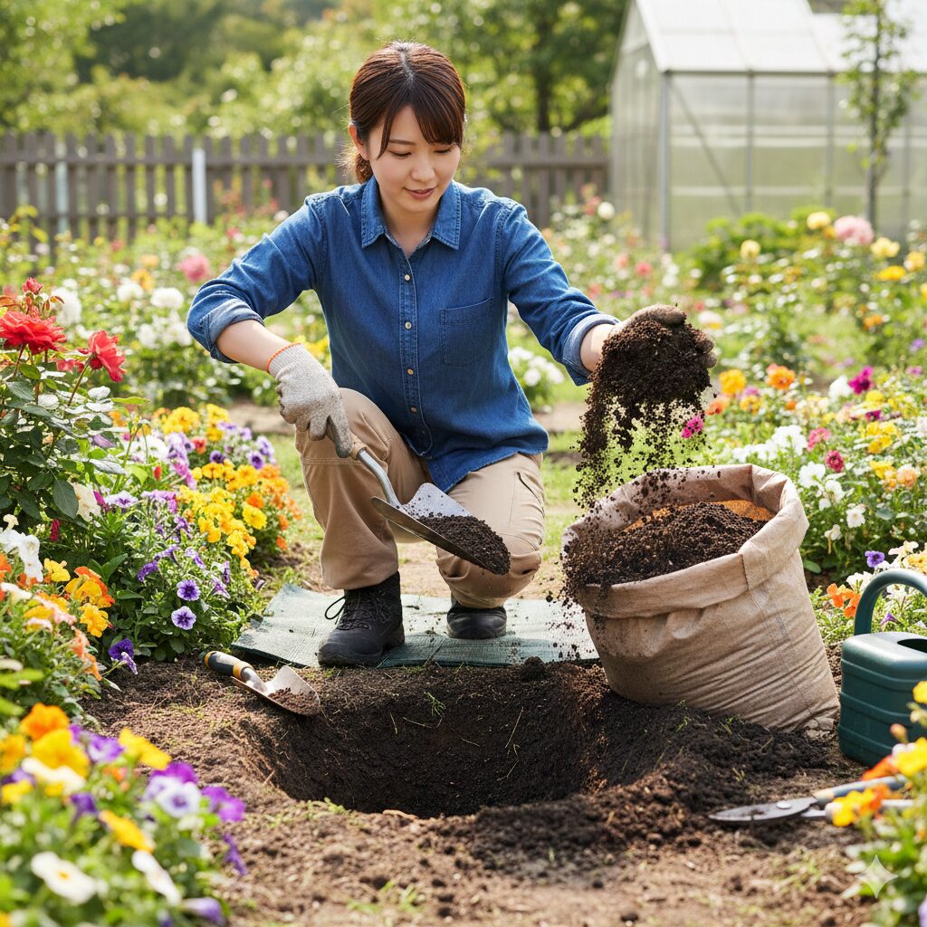 セネッティ 花壇 地植えの成功率を高めるための土壌置換と培養土の投入