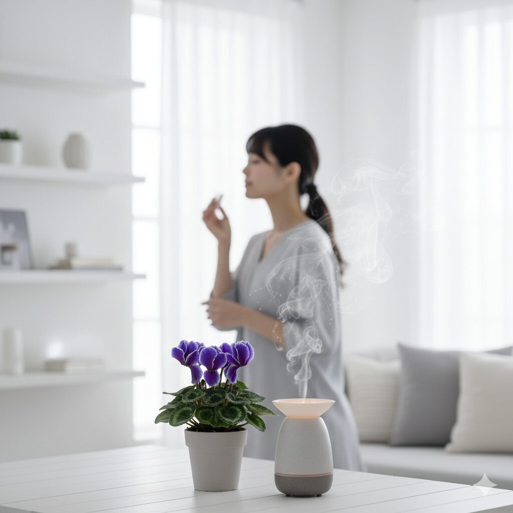 爽やかなアロマの香りで癒やし効果があるセレナーディア アロマブルーを飾ったリビング