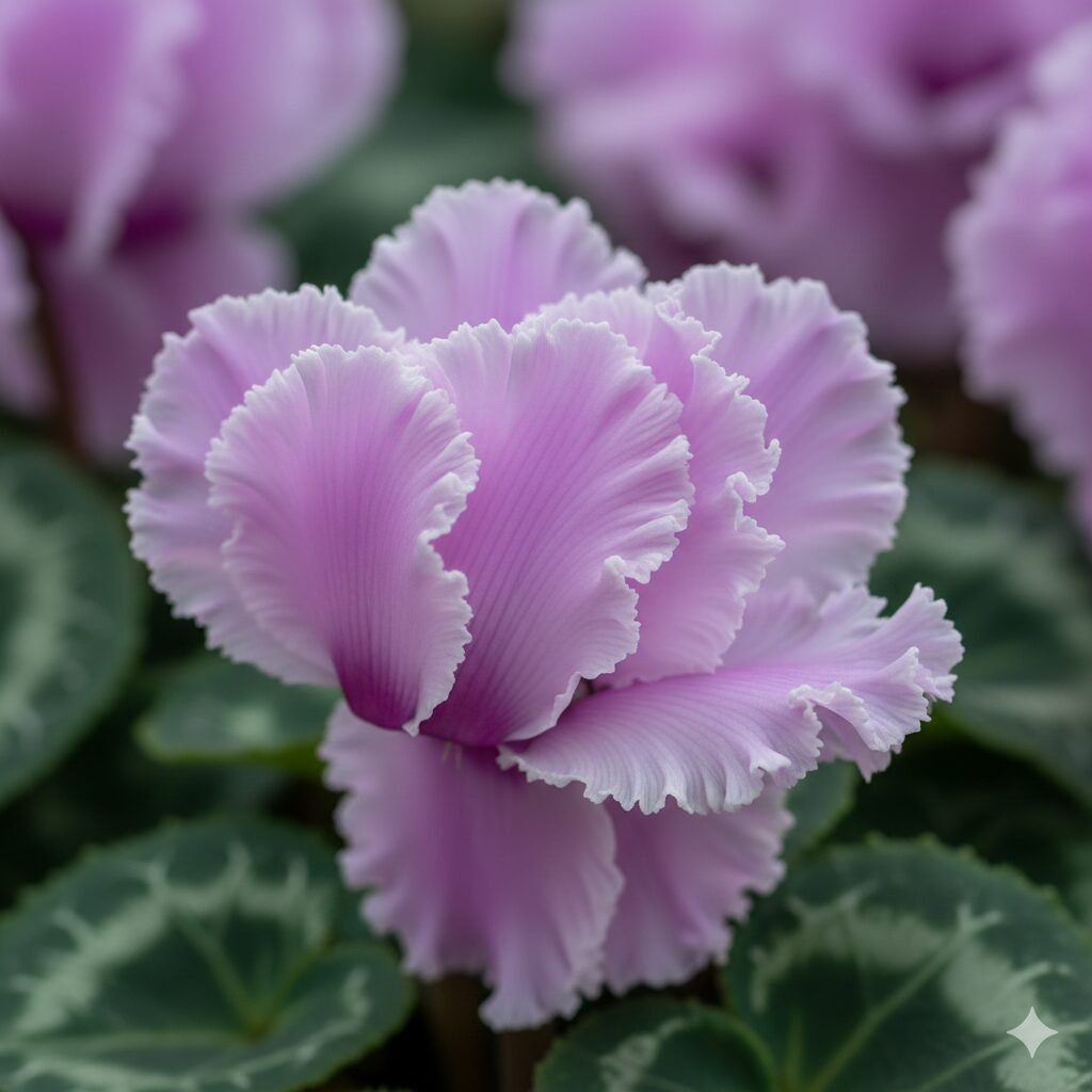 セレナーディア 育て方 淡い青紫色で波打つようなフリル咲きが特徴のシクラメン セレナーディア ライラックフリル