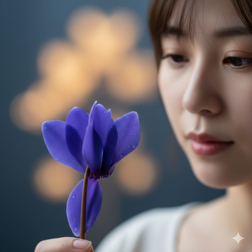 セレナーディア 花言葉　神秘的で高貴な印象を与える深い青色のシクラメンの花