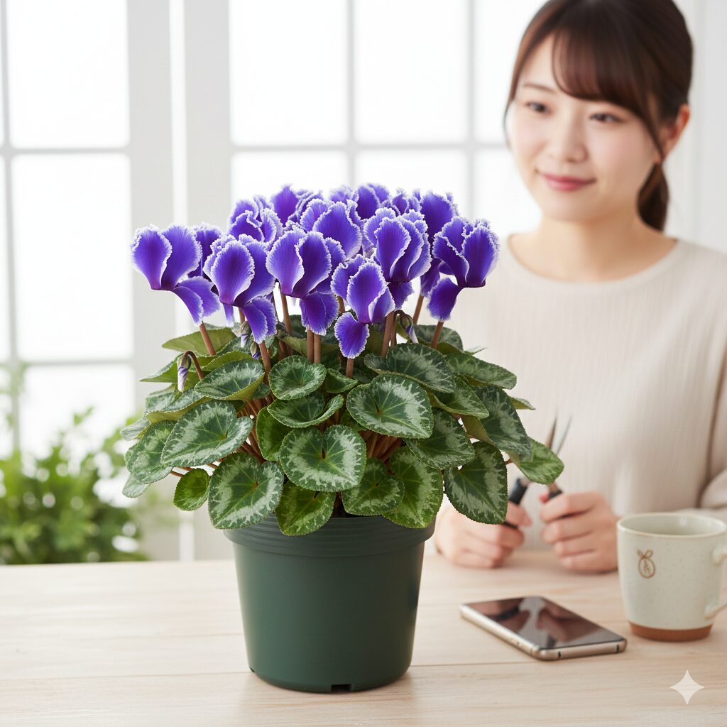 贈答用として一般的な5号鉢サイズのセレナーディアと株のボリューム感