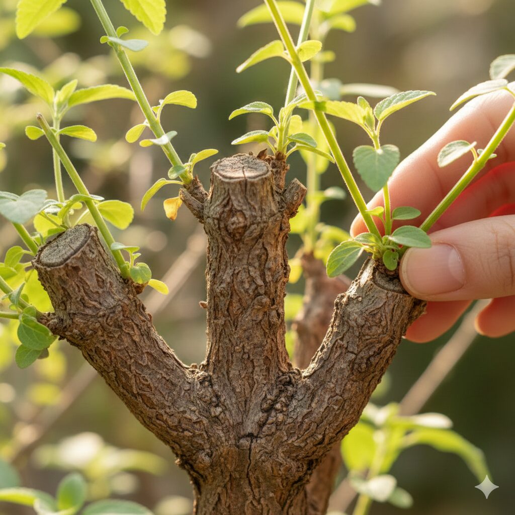 年数を経て株元が茶色く木質化したチェリーセージの枝