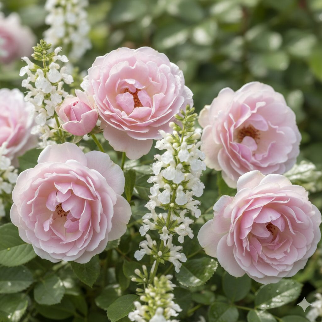 チェリーセージ 花言葉優しさと尊敬を表す淡いピンクと白色のチェリーセージの花（プライヤ・ローザなど）