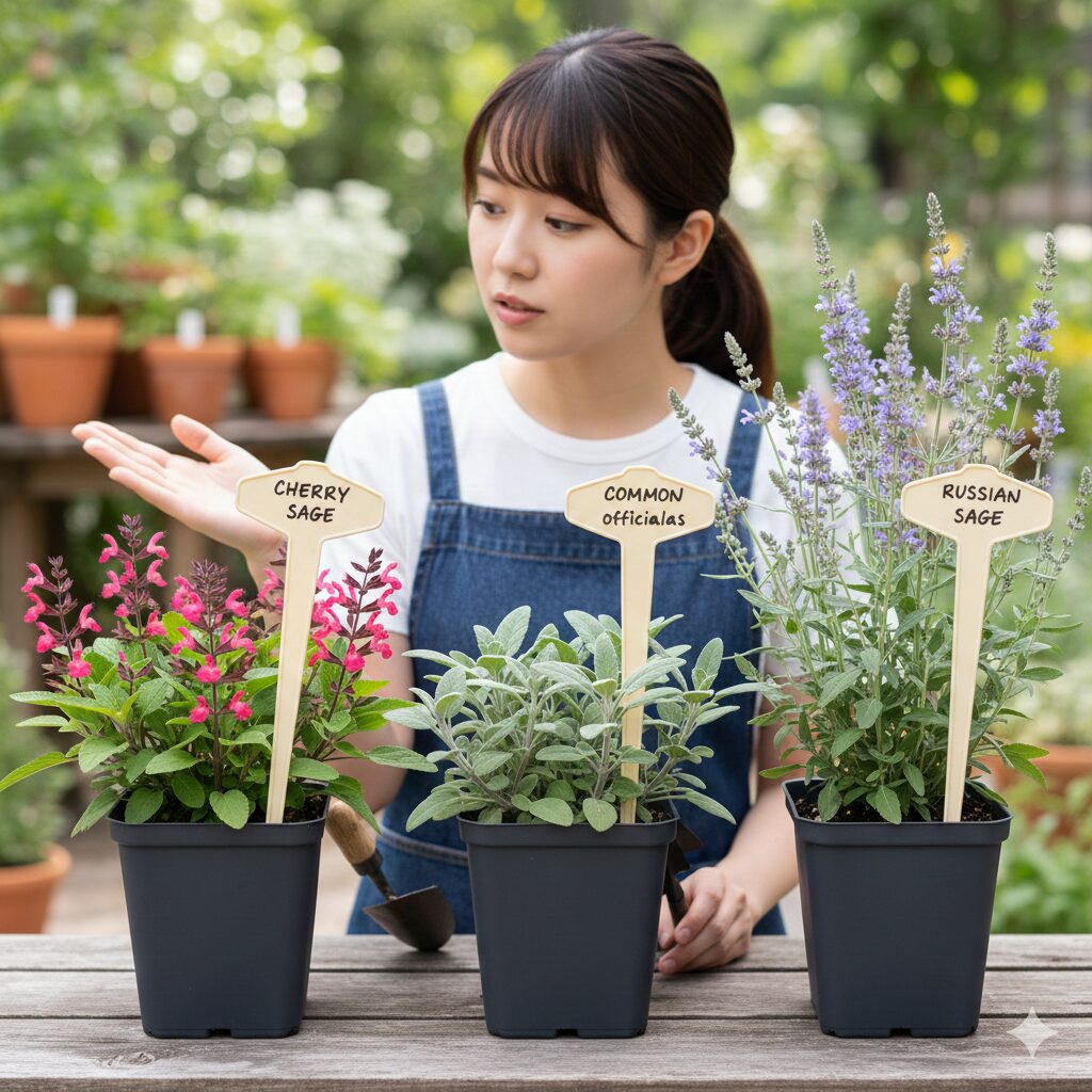 チェリーセージ毒性 チェリーセージ(S. microphylla)と混同しやすいセージ類の品種ラベルを比較。正確な学名と識別
