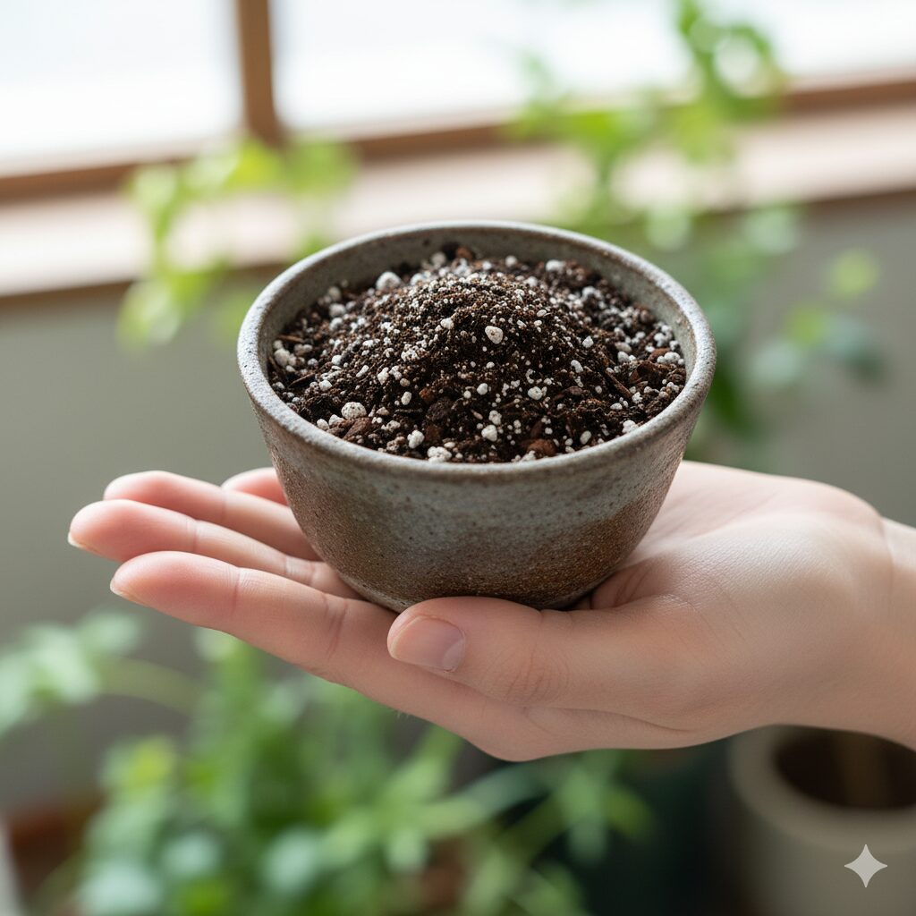 深めのプランターと、その中に用意された水はけの良い用土。