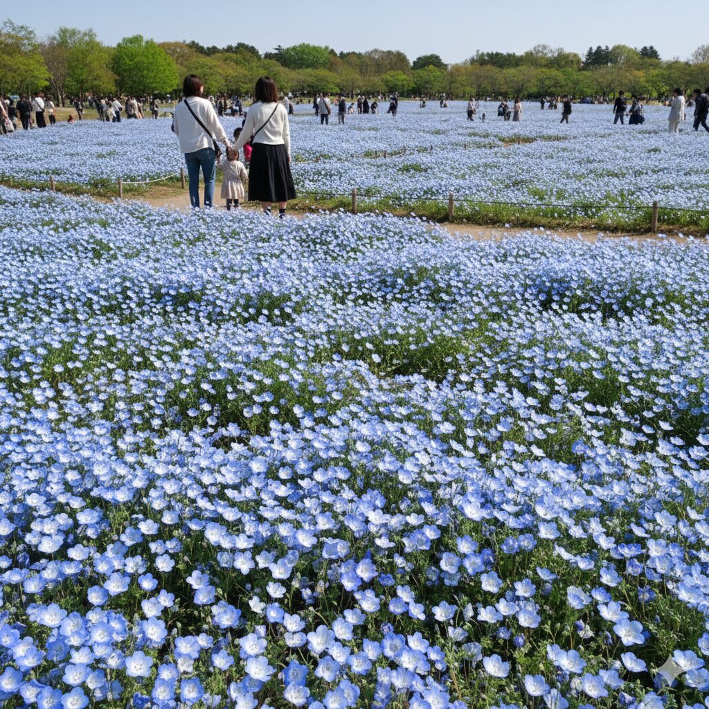 ネモフィラ 関東 穴場 関東の穴場で混雑を避けてゆったりと鑑賞できる満開のネモフィラ畑の風景