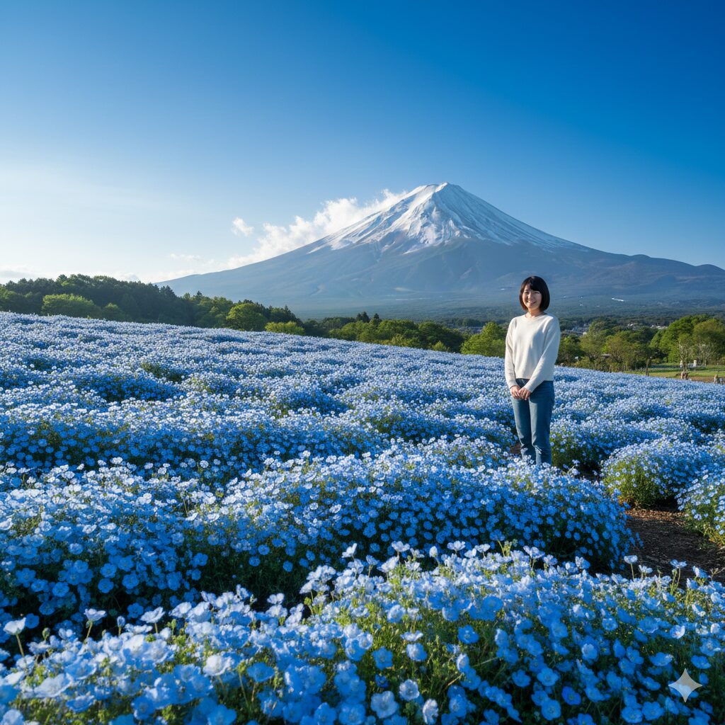 ネモフィラ 関東 穴場 松田町コキアの里から望む雄大な富士山とネモフィラ畑の絶景コラボレーション